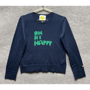 Kerri Rosenthal Liz Sweater Oh Hi Happy Womens Medium Navy‎ Blue Crew Pullover
